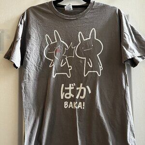 Baka! Japanese rabbit slaps another for anime and manga fan T-Shirt. Size M